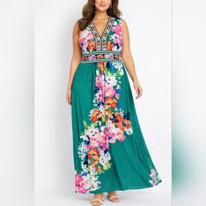 London Times Floral Green Maxi Dress